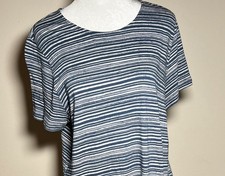 Pure Jill Large Indigo Blue Cream Striped T-shirt Dress Midi Big Pockets Beach