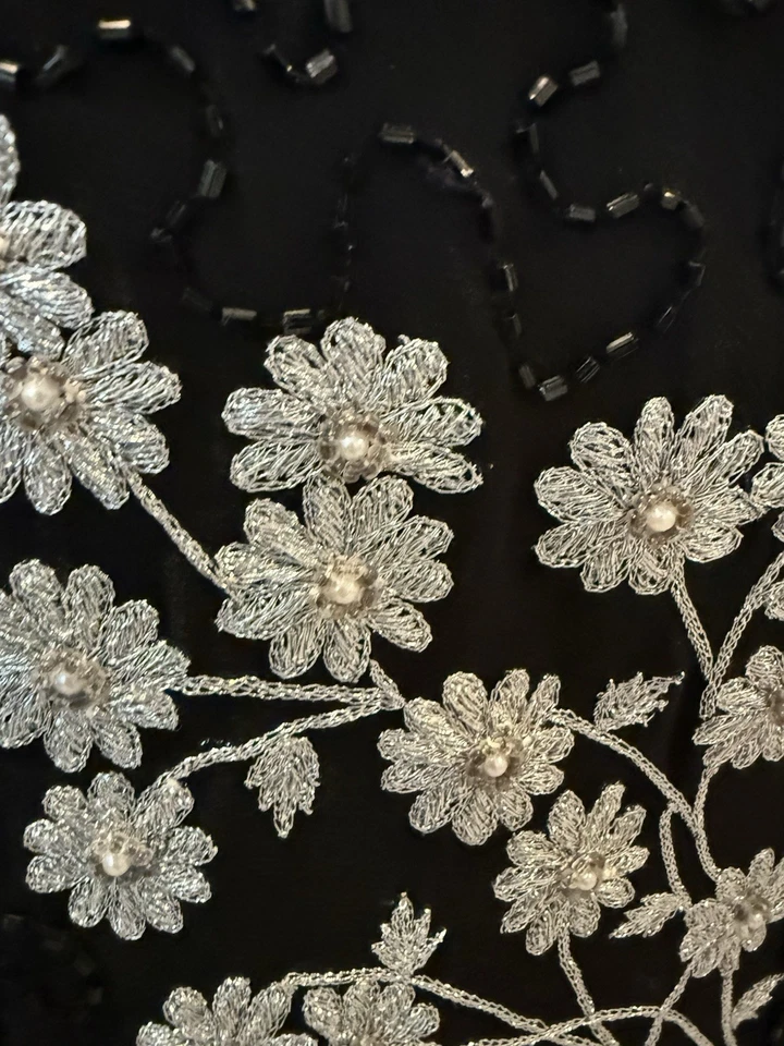 Papell Boutique Womens Black Floral Silk Sleeveless Scoop Neck Maxi Dress Sz 10 - Image 3 of 4