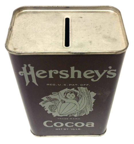 Vintage 1900s Style Hershey’s Cocoa Tin Metal Piggy Bank Dated 1981 4.5 X 2 X 3 - Picture 2 of 11