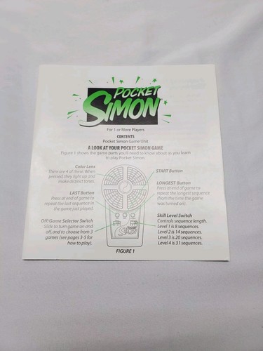 Vtg. Pocket Simon Milton Bradley Handheld Game 1995 Package & Instructions Works - Picture 14 of 14