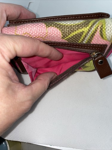 Spartina Wallet Zip Around Pink floral Brown leather trim - Picture 8 of 9