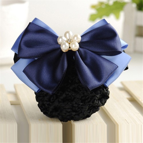 Women Satin Bow Barrette Double Bowknot Hair Net Hair Bun Barrette Hair Clip▱ - Picture 100 of 109
