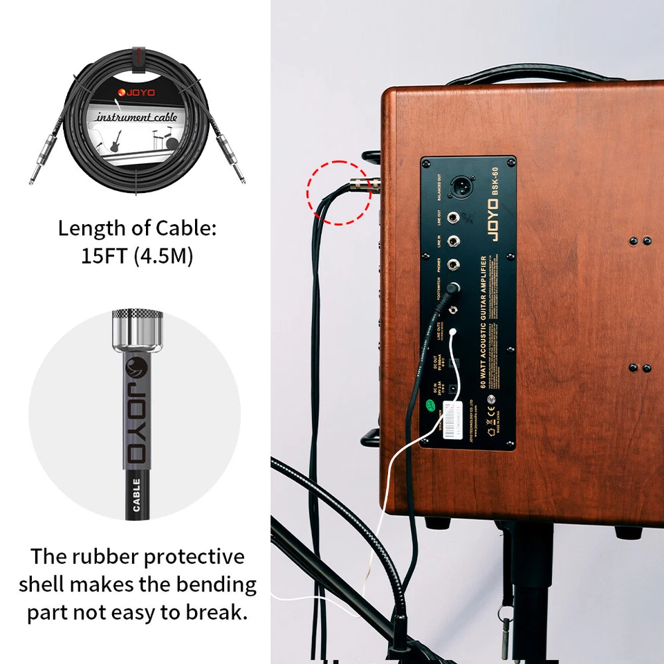 JOYO Guitarra Eléctrica Bajo Cable Pedal AMP Cable 1/4 15 ft Instrumento Guitarra Cable Foto 4 de 4