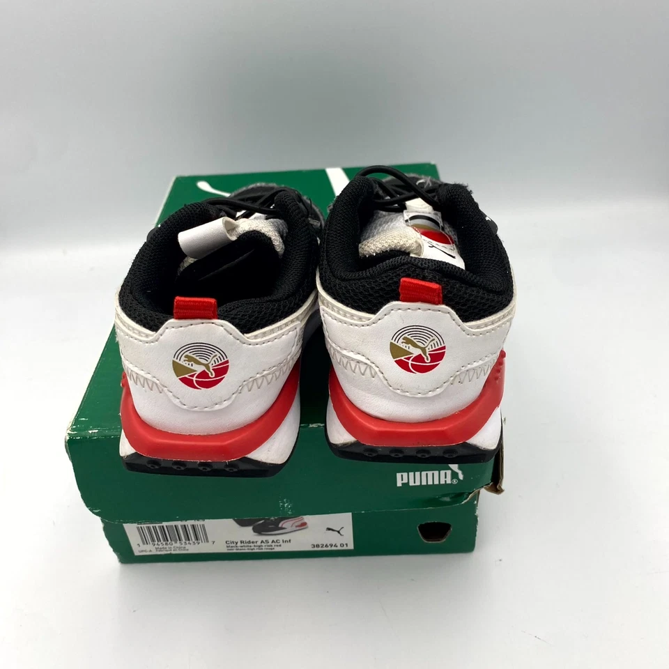 Puma City Rider AS AC Inf 382694-01 Niños EE. UU. 7C Tenis Negro Rojo Zapatos con Cordones Foto 3 de 4