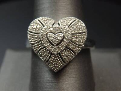 Affinity Diamonds 0.20c Pave Diamond Heart within a Heart Sterling Ring Sz 10