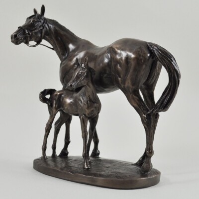 STUTE UND FOHLEN KLEINE 17,5 CM KALTGUSS BRONZE SKULPTUR VON DAVID GEENTY .TOP.