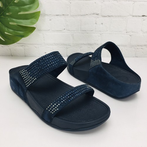 Fitflop Women's Electra Sandal Size 10 Blue Beaded Wedge Straps Slides Platform - Picture 4 of 15
