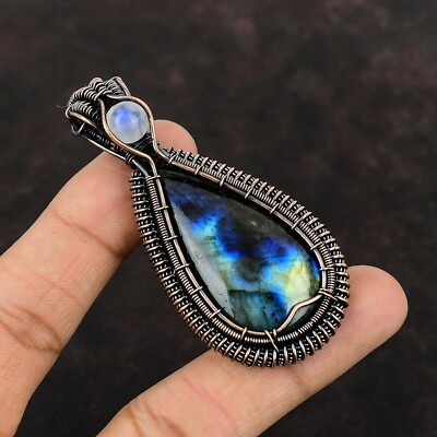 Labradorite Wire Wrapped Pendant Handcrafted Copper Ethnic