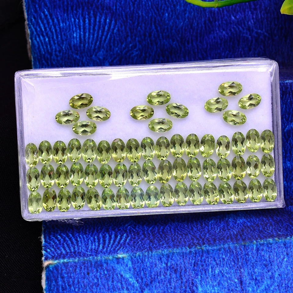 54 Stück VVS Natürlich Peridot 5mm 3mm Oval Facettiert Schliff Unbehandelt Lose - Bild 2 von 4