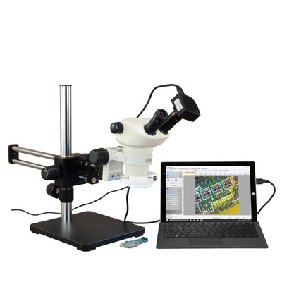 OMAX 6X-50X USB3 18MP Zoom Stereo Microscope on Ball-Bearing Boom+144-LED Light