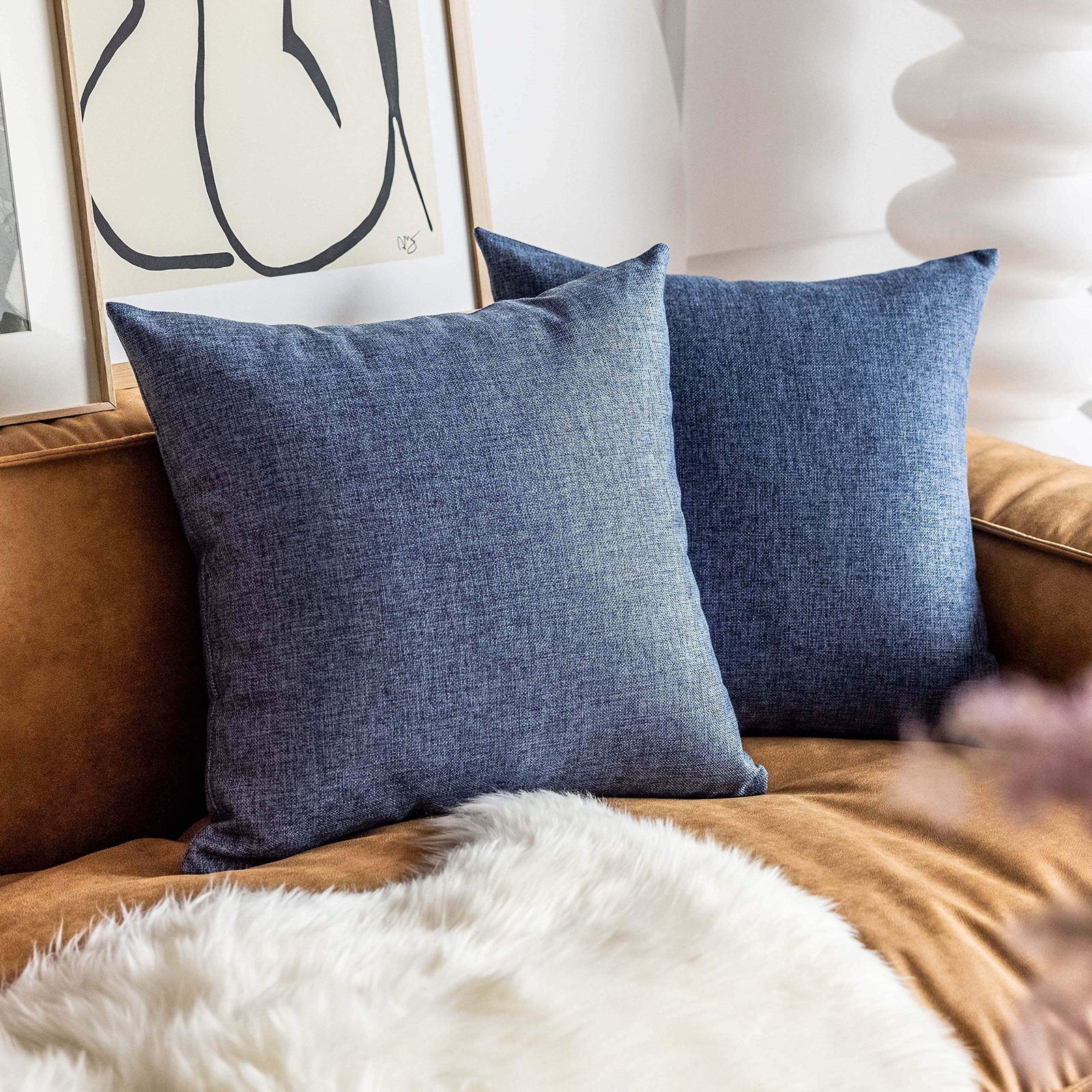 Throw Pillow Covers Set of 2 Square Decorative Linen Accent Cushion Cover for...-image