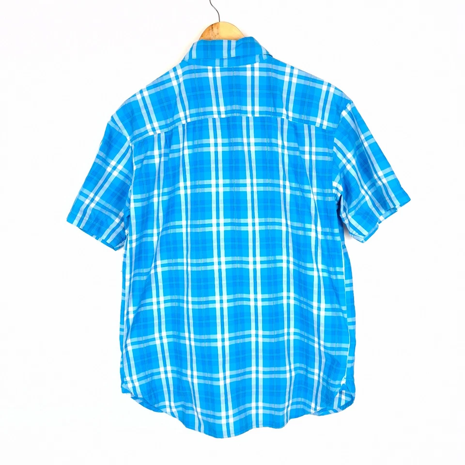 Camisa SALOMON Hombre S Azul Patrón Cuadros Poliéster Manga Corta Informal Abotonada Foto 2 de 4