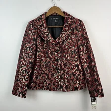 Kasper Blazer Jacket Womens 8P Red Black Gold Metallic Holiday Career Office NWT