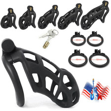2022 New Male Chastity Cage Lock Device W/4 Rings Virginity Device 5 Sizes Cobra