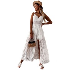 Womens Lady Lace Jumpsuit Party Beach Playsuit Strappy Romper Maxi Dress Holiday