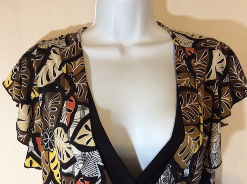 Kim Rogers Size XL Blouse Earth Tones Flutter Sleeves V-Neck Polyester Spandex - Picture 2 of 5