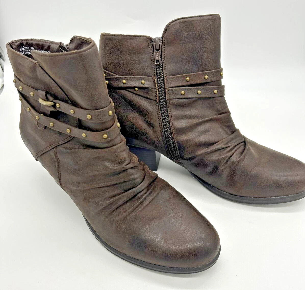 Yuu Boots Size 11 M Marshey Brown Faux Leather Straps Zipper Women s