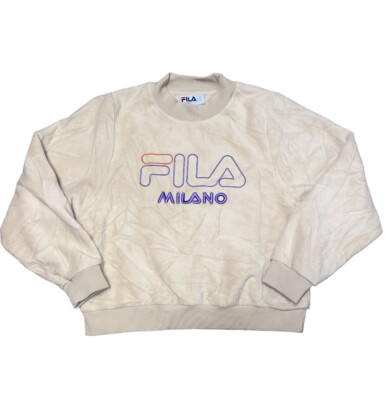 Retro Fila Milano Women s Beige Tan Long Sleeve Pullover Sz. M Crewneck Fleece