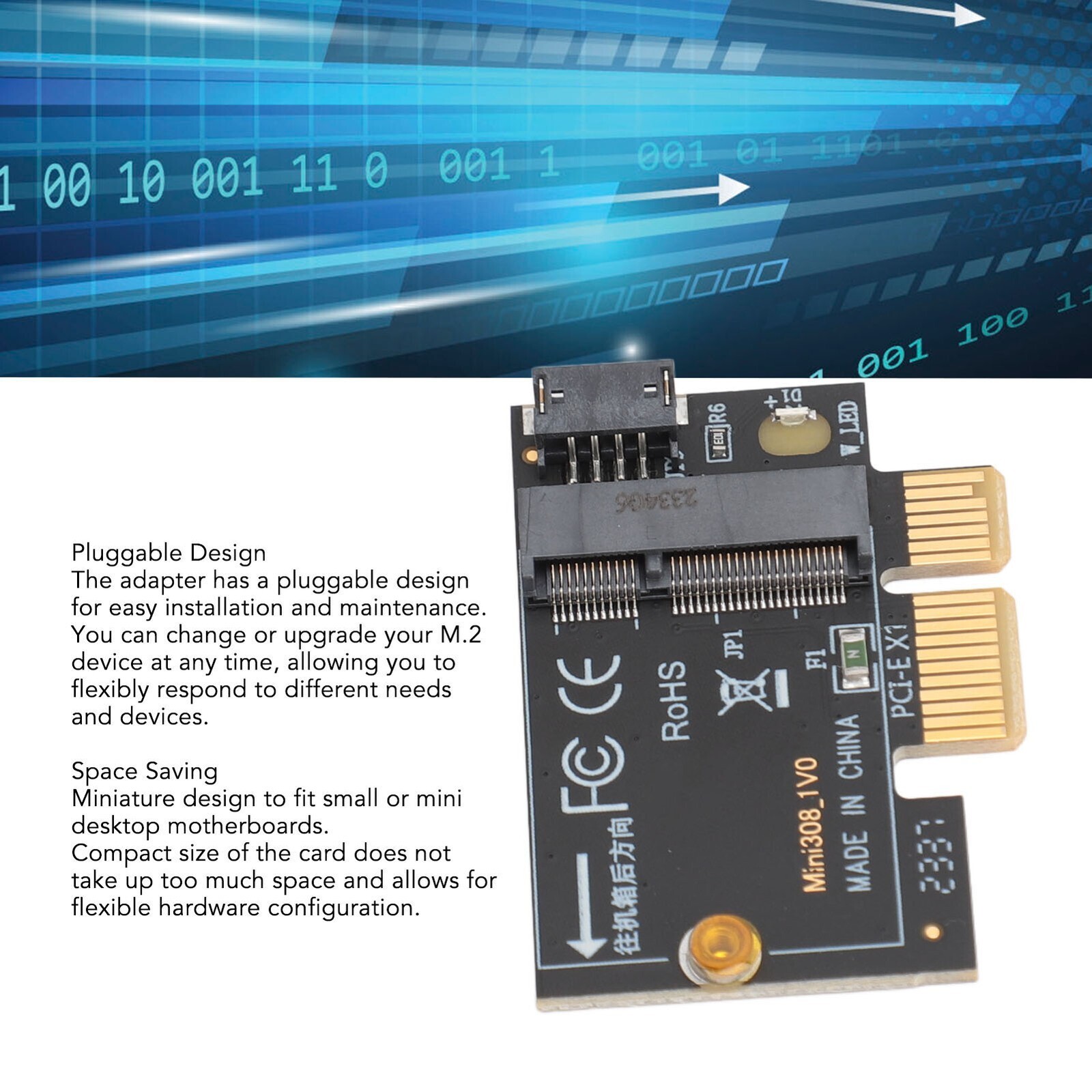 M2 to PCIe X1 Adapter Card for High-Speed Data Transfer and Pluggable Connectivity