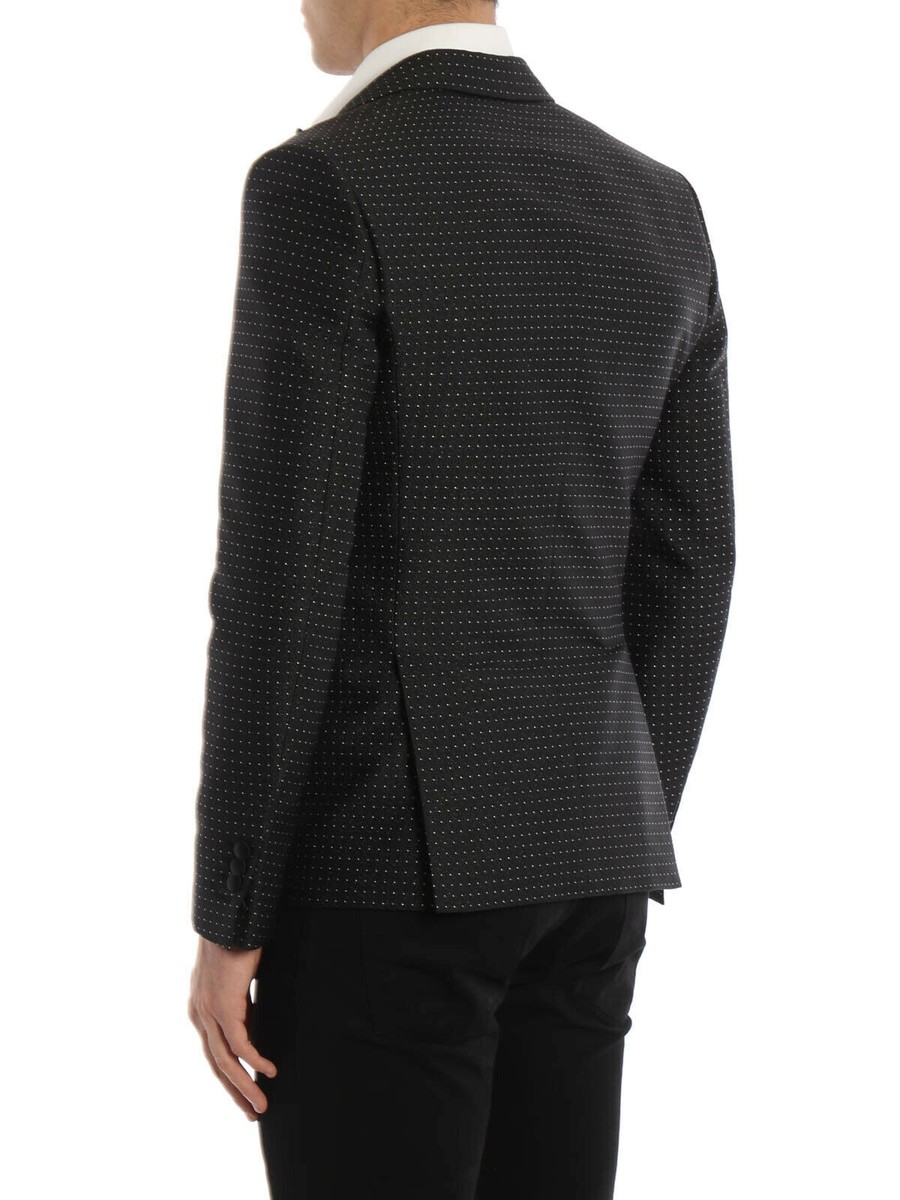 $1980 Dsquared2 Micro Patterned Dot Tuxedo Blazer Black Size