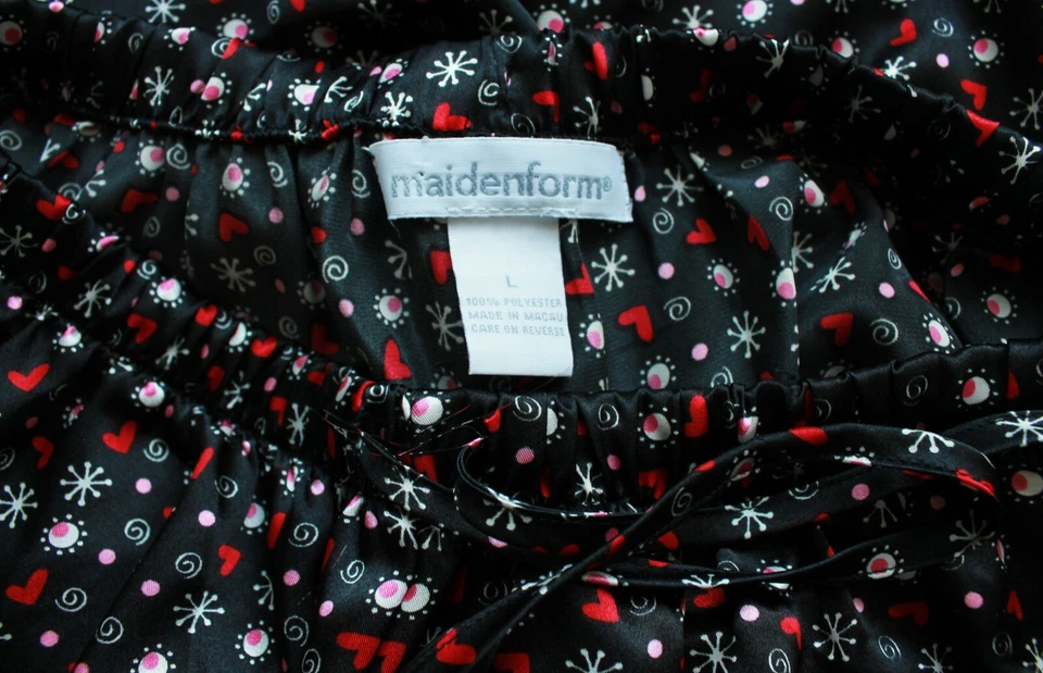 💖 MAIDENFORM Pajama Pants PJs Bottoms Loungers Silky Satin Black Multicolor L - Image 4 of 4