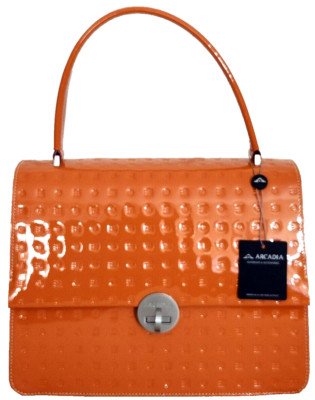  ARCADIA ITALIAN DESIGNER ORANGE PATENT LEATHER TOP HANDLE X-BODY BAG NWT!