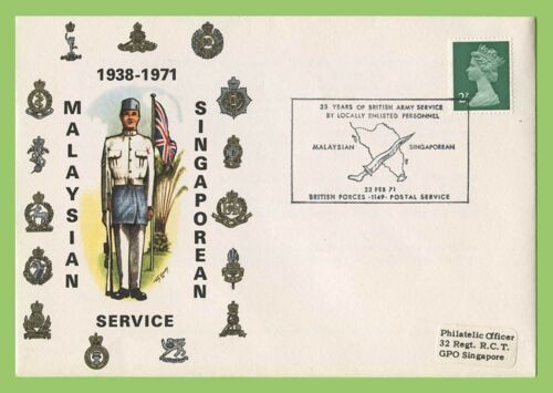 GB 1971 Malaysian Singaporean Service in Br Army Commémorative Cover BFPS Annuler