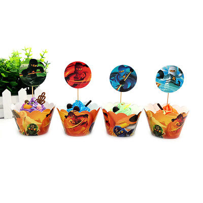 12x Toppers Children Party Cupcake Decoration 24Pcs Ninjago Theme 12x Wrappers
