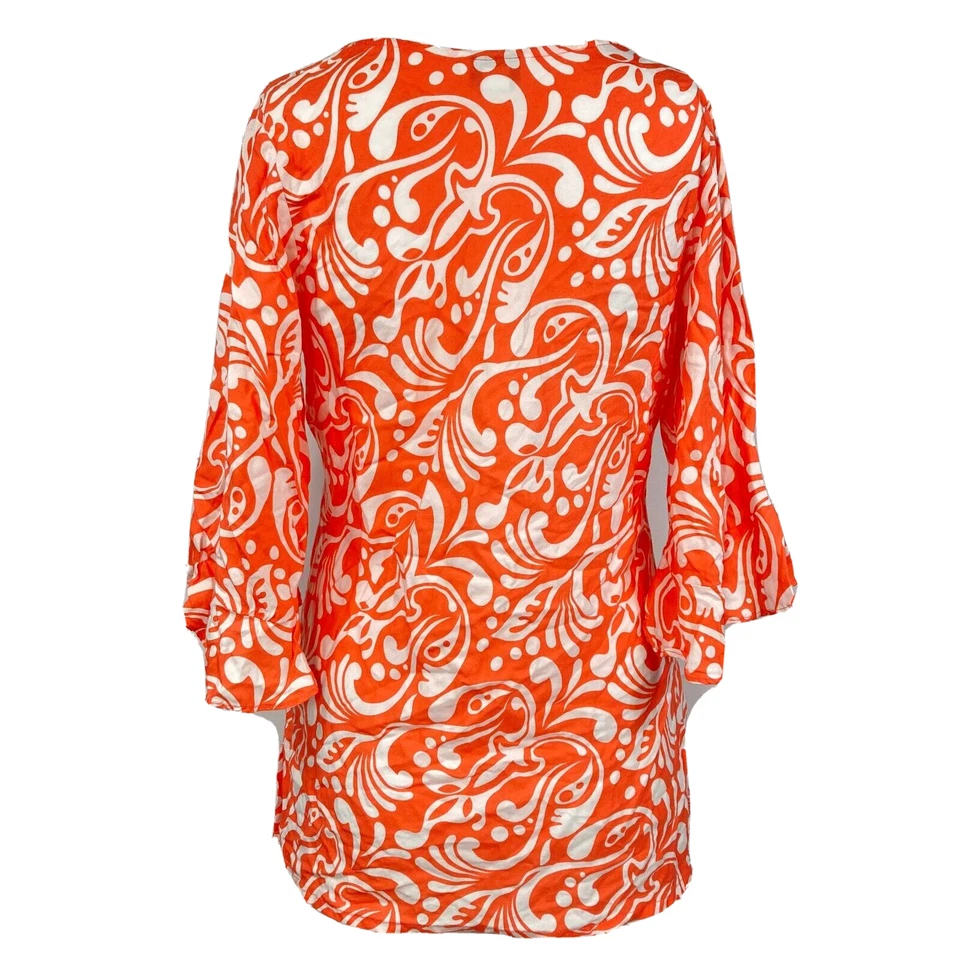 Camisa Escapada para Mujer Talla XS Naranja Blanco Estampado Volantes Manga Campana Tejido Top Foto 3 de 4