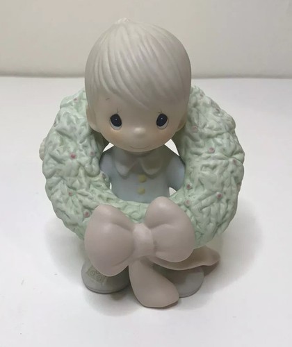 Precious Moments-Boy Wearing Christmas Wreath-Surrounded With Joy-Retired 1989 - Picture 2 of 10
