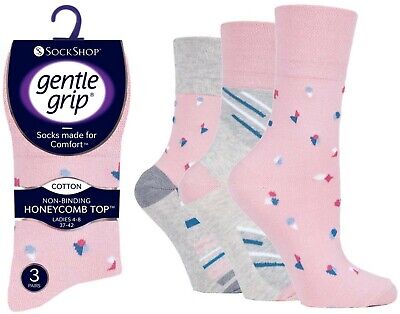 6//12 LADIES GENTLE GRIP DIABETIC LOOSE SOFT HONEYCOMB TOP NON ELASTIC SOCKS 4-8