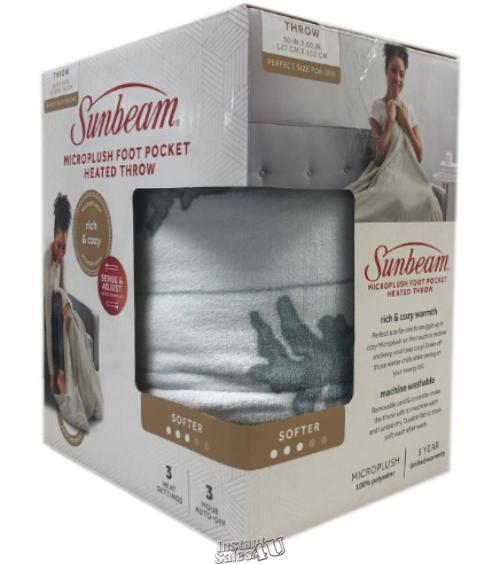 Sunbeam Microplush Comfy Toes Electric Heated Throw Blanket Foot Pocket  Holiday