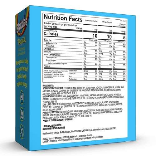 Skittles SUGAR FREE Drink Mix (4 Mix TROPICAL Flavours) - 30 Servings - Picture 3 of 5
