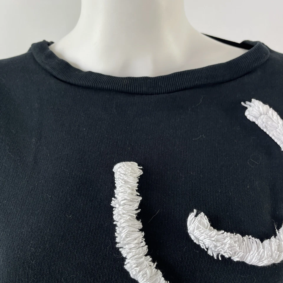 Stella McCartney Black Pullover Sweatshirt Size 42 L White Fringe Swirls Casual - Image 2 of 4