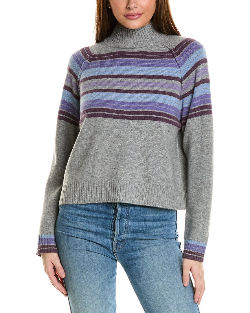 Collaboration Macie Stripe Mock Neck Cashmere Sweater Womens Grey S