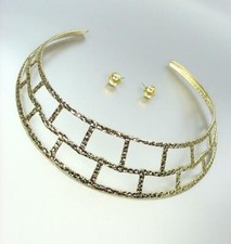 UNIQUE Chunky Gold Hammered Texture Collar Choker Necklace Earrings Set