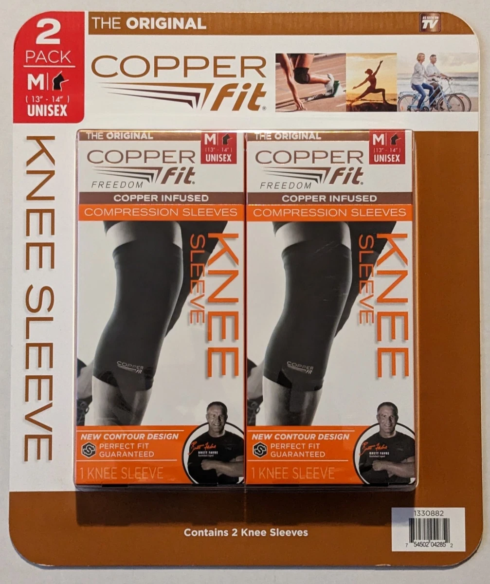 Copper Fit Freedom Compression Knee Sleeve, Size M 13-14, Pack of 2 Unisex