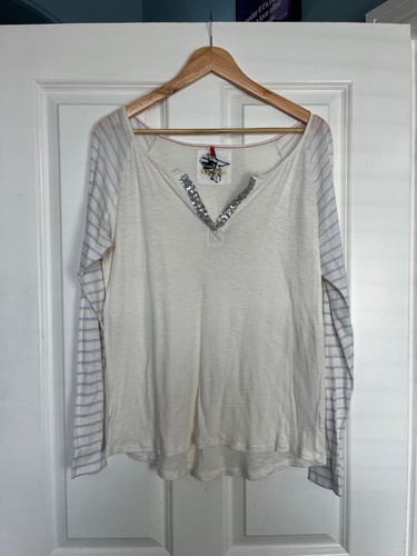 T-shirt MOS MOSH Mercedes SEQUIN manica raglan TAGLIA MEDIM UK 12 14