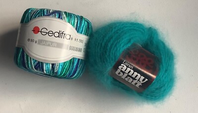 Anny Blatt  French Angora #2979  & Gedifra Ribbon yarn Variegated Blues