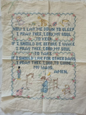 Vintage 8.5x11 Unfinished Cross Stitch Sampler -Nursery -Childs Prayer w/Pattern