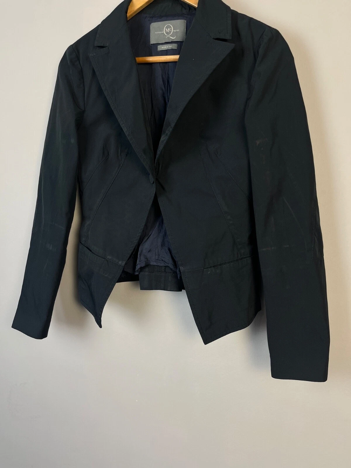 Giacca Blazer Alexander McQueen Lusso Blu Navy Nylon Made in Italy Taglia 40