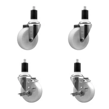 4 Inch SS Nylon Wheel Swivel 1-1/2 Inch Expanding Stem Caster Set 2 Brakes SCC