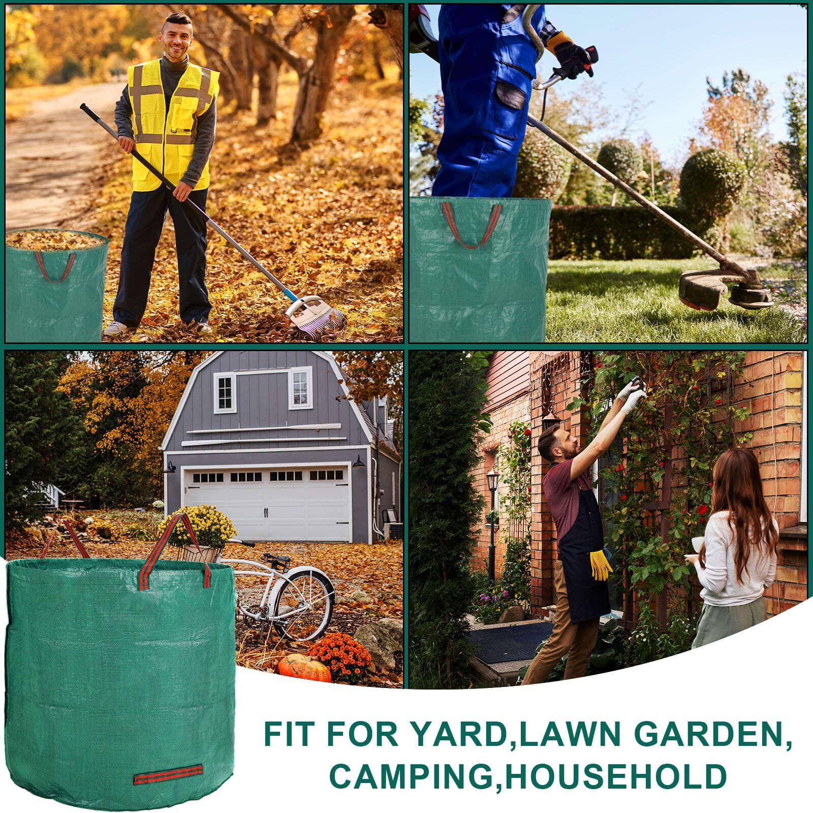 2 PCS 132 Gallon Reusable Lawn and Leaf Bags with 4 Handles Lawn Pool Garden ...