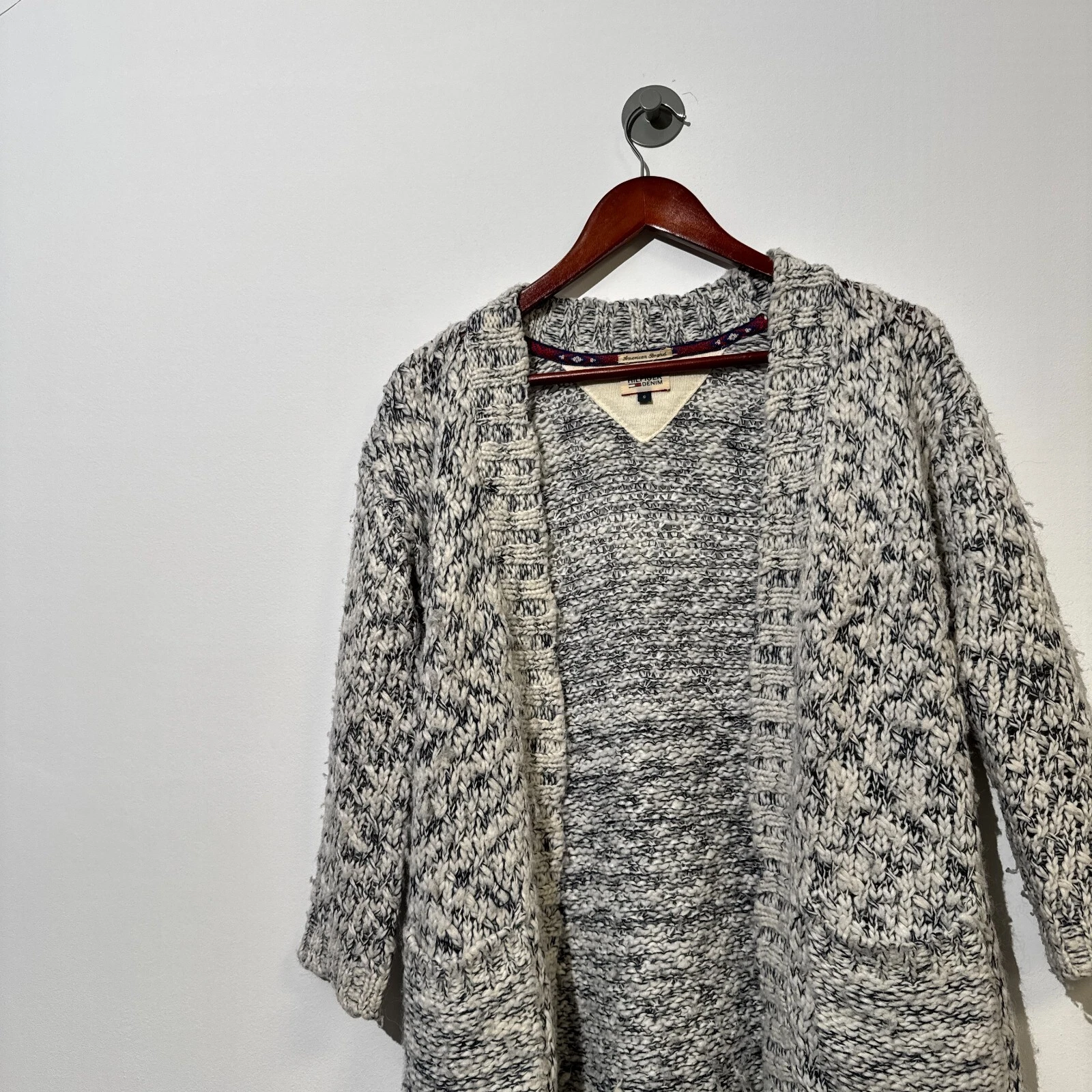 GUCCI Maglione donna vintage Tommy Hilfiger bianco grigio lana taglia S vestibilità regolare