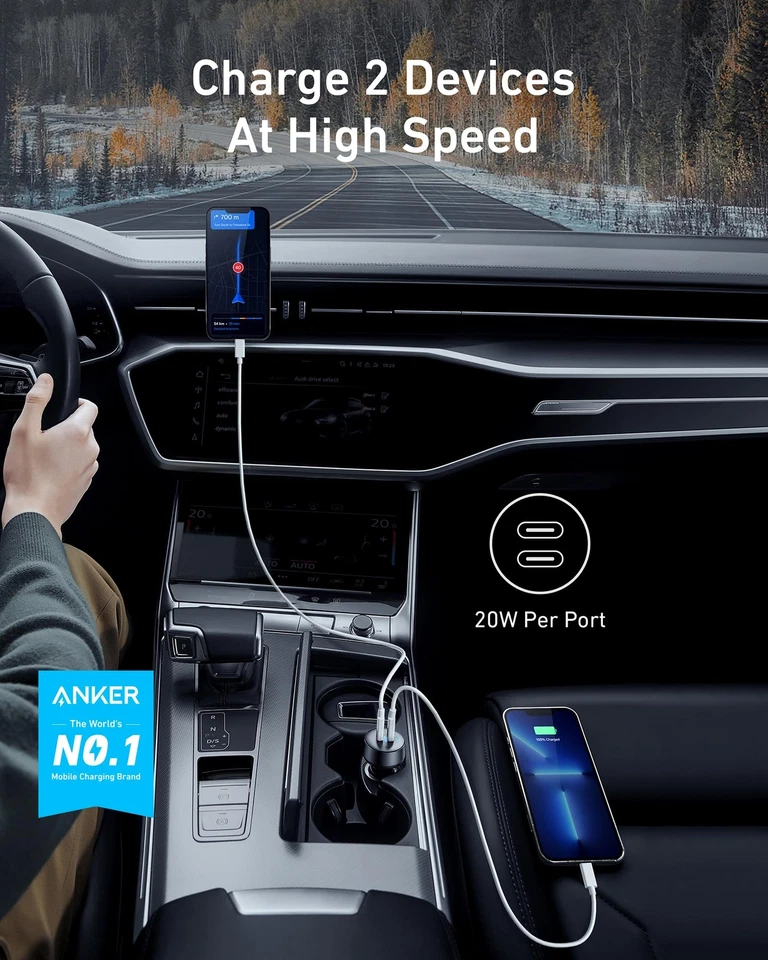 Anker USB C Car Charger 40W 2-Port PowerIQ 3.0 Type C Car Adapter - Image 2 of 4