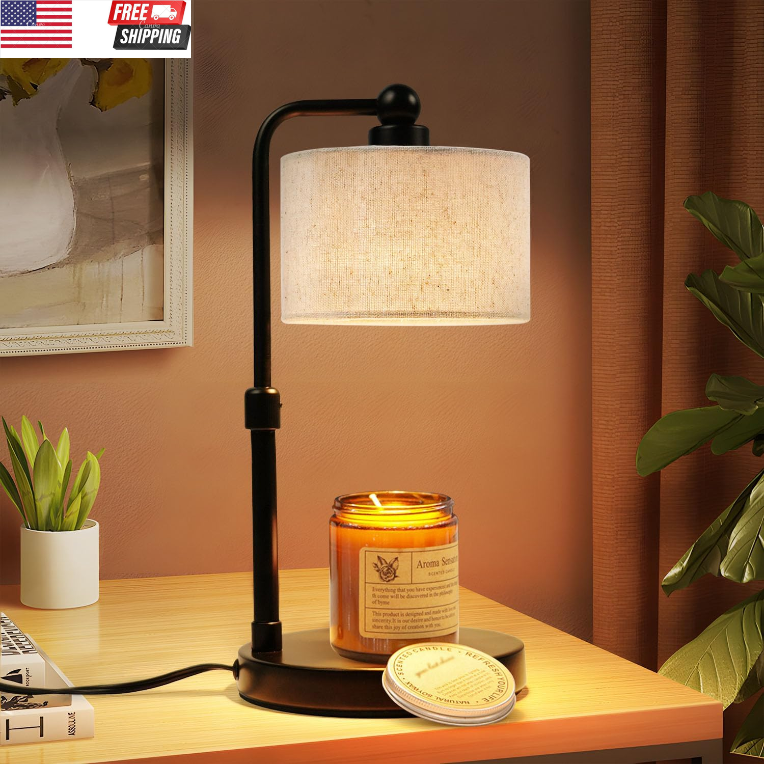 Dimmable Candle Warmer Lamp with Timer and Adjustable Height for Wax Melts