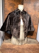 ANTIQUE VICTORIAN VELVET CAPE EMBROIDERY GLASS BEADWORK MONKEY HAIR TRIM LOVELY