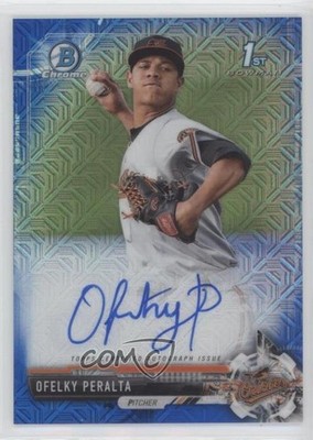 2017 Bowman Chrome Prospect Blue Mojo Refractor 147/150 Ofelky Peralta Auto 2f9