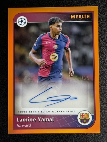 10/25 JSY# 1/1 2024-25 Topps Merlin Chrome UEFA Lamine Yamal Orange Auto #AU-YA