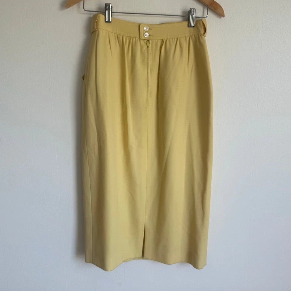 Karl Lagerfeld Made in Italy Butter Yellow Wool Pencil Skirt VTG Quiet Luxury 40 - Image 2 of 4